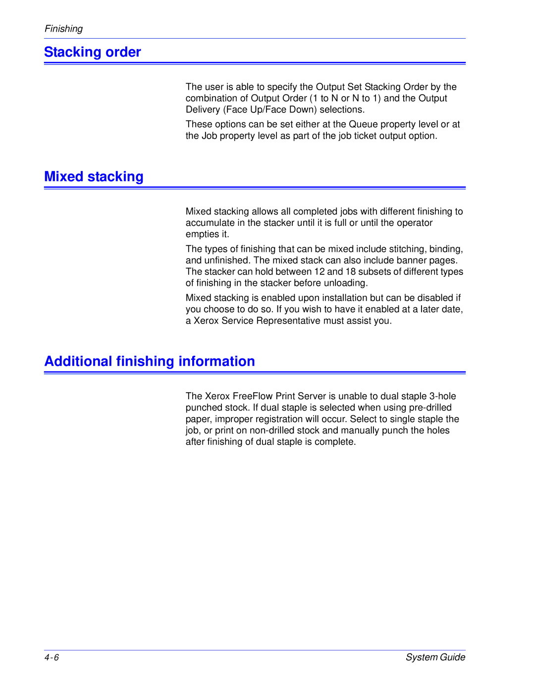 Xerox 701P25032 manual Stacking order, Mixed stacking, Additional finishing information 