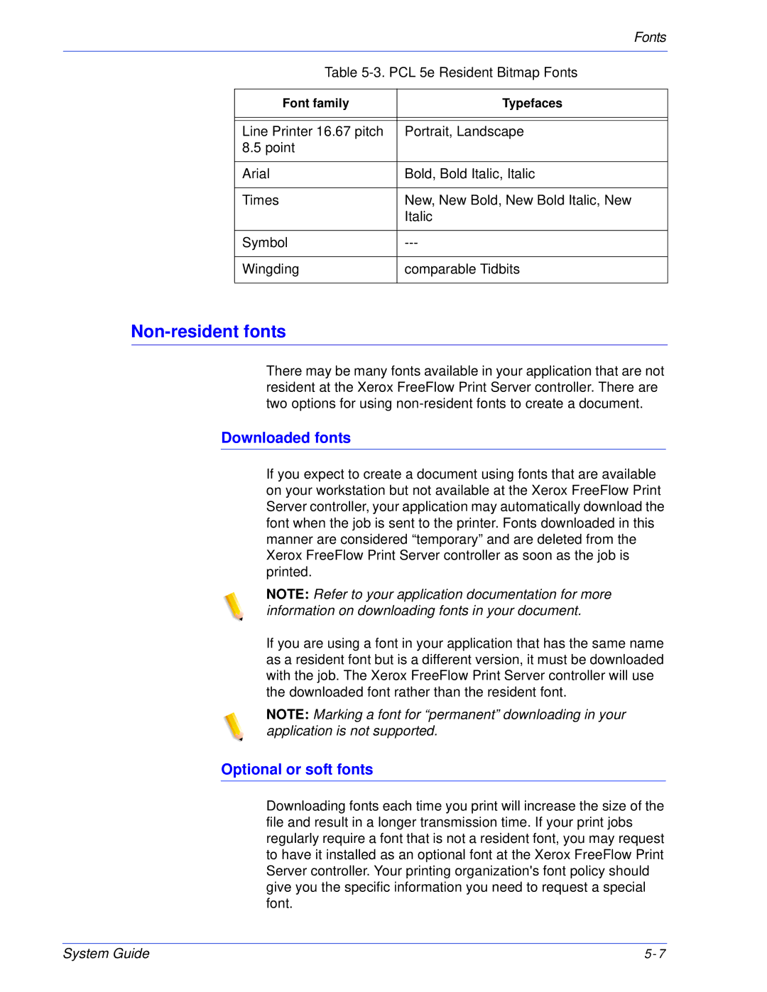 Xerox 701P25032 manual Non-resident fonts, Downloaded fonts, Optional or soft fonts 