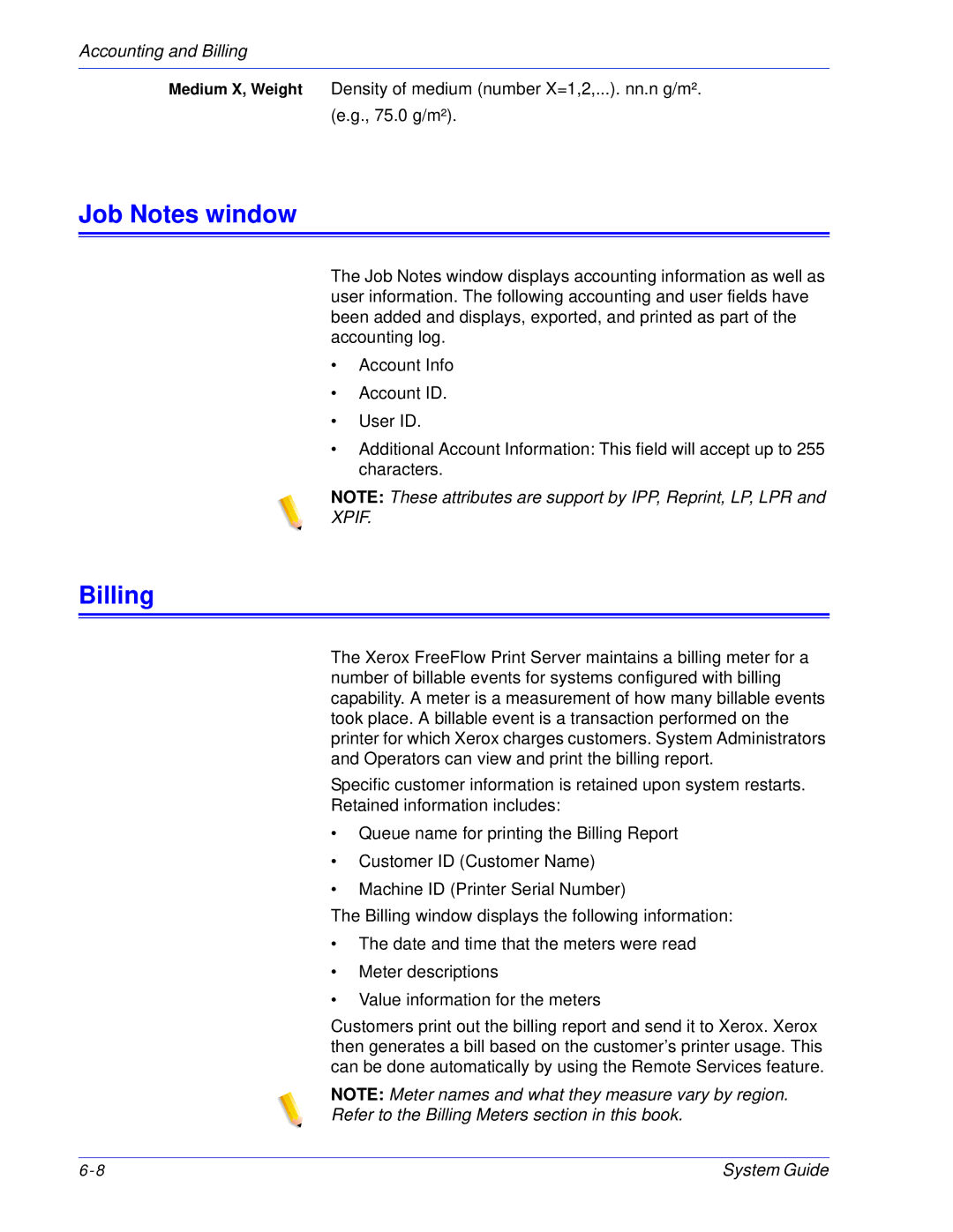 Xerox 701P25032 manual Job Notes window, Billing 