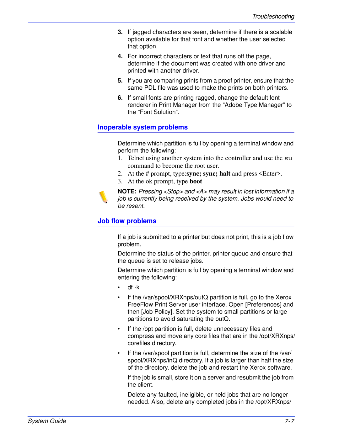 Xerox 701P25032 manual Inoperable system problems, Job flow problems 