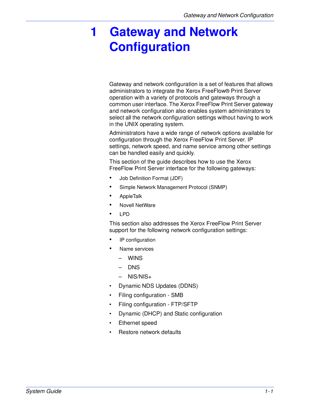 Xerox 701P25032 manual Gateway and Network Configuration 