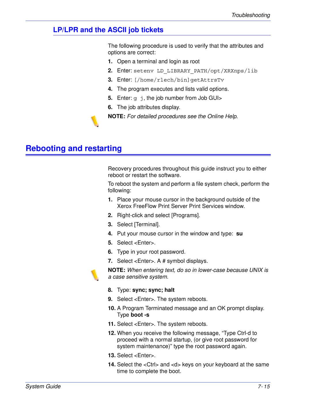 Xerox 701P25032 manual Rebooting and restarting, LP/LPR and the Ascii job tickets 