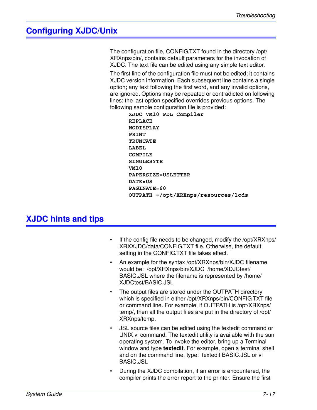 Xerox 701P25032 manual Configuring XJDC/Unix, Xjdc hints and tips 