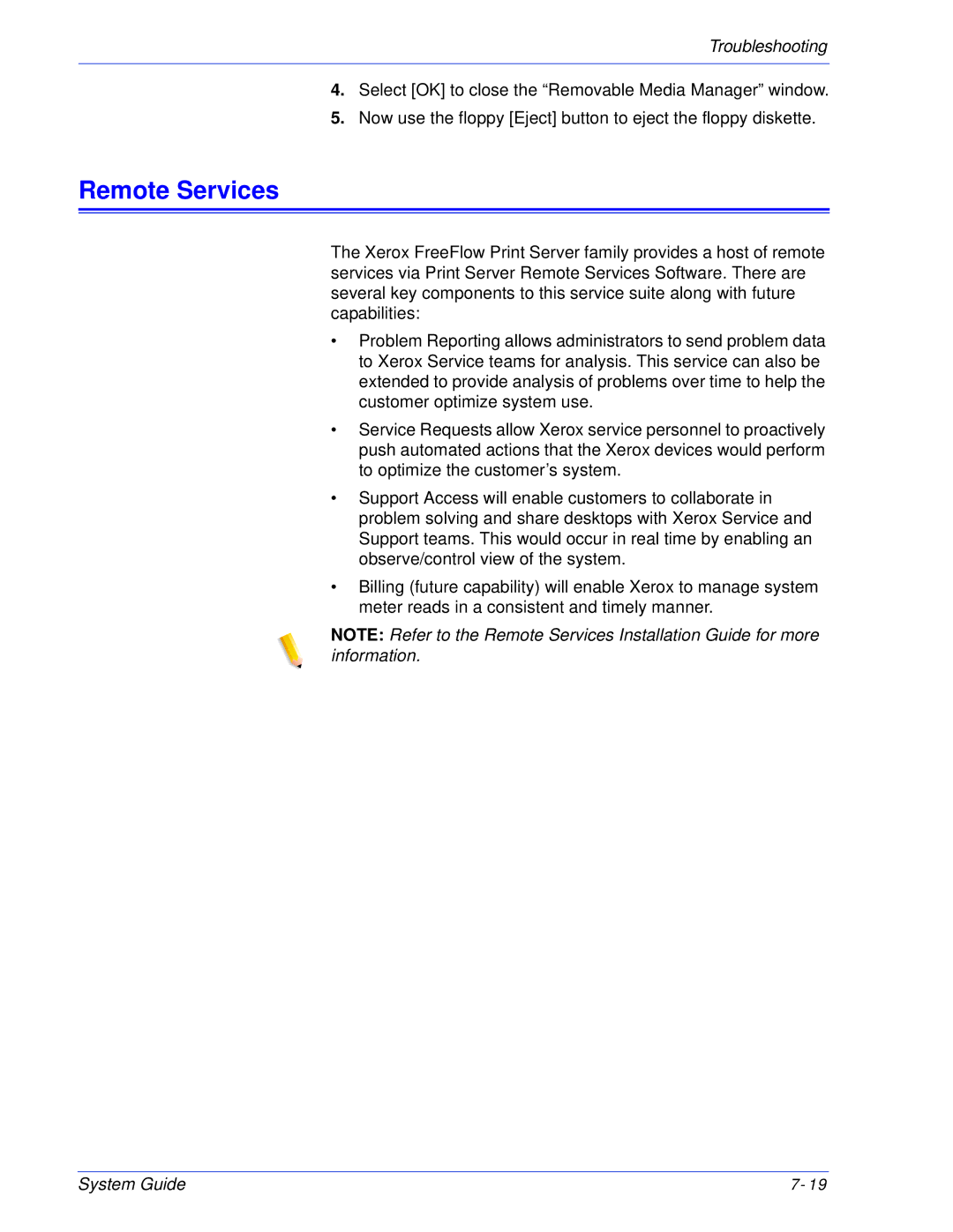 Xerox 701P25032 manual Remote Services 