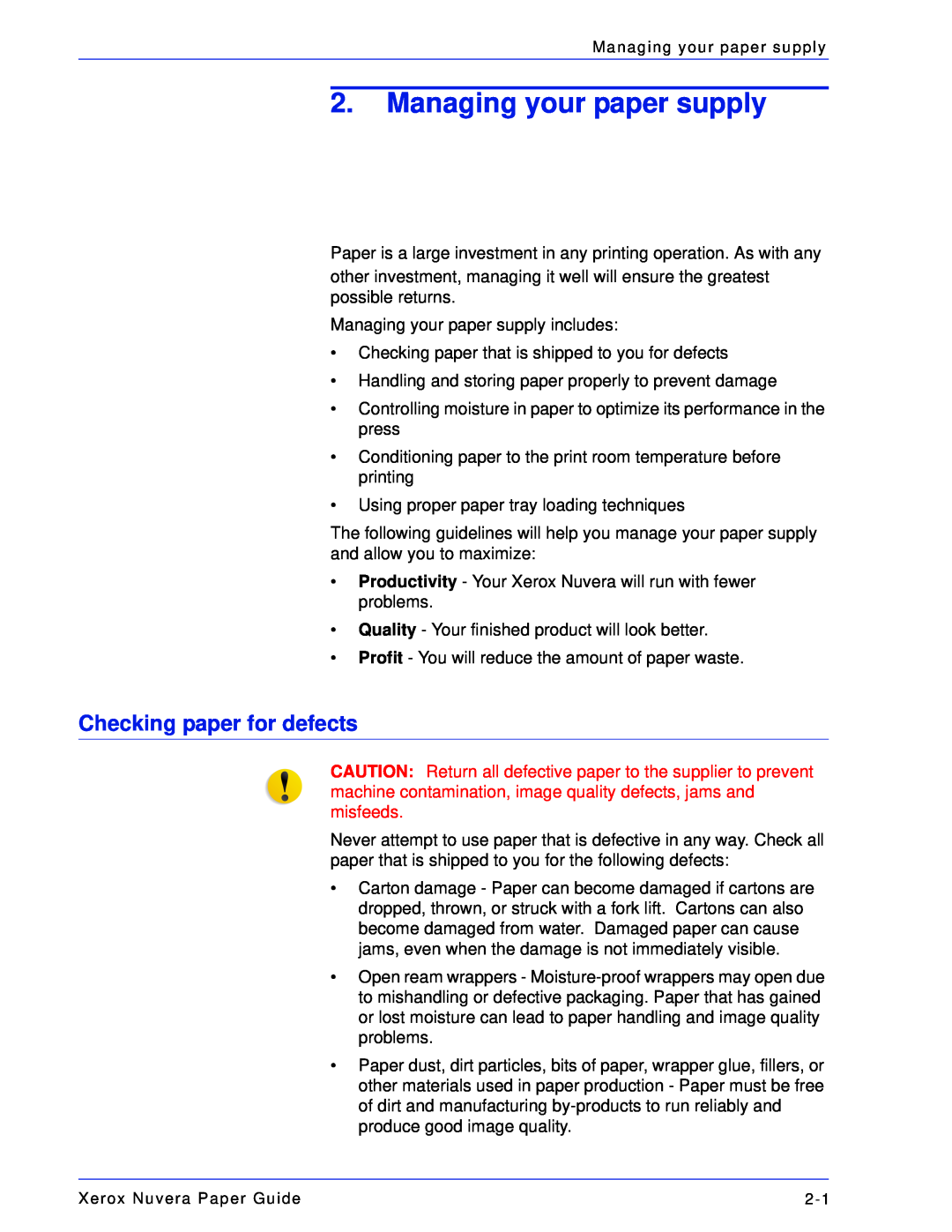 Xerox 701P28020 manual Managing your paper supply, Checking paper for defects 
