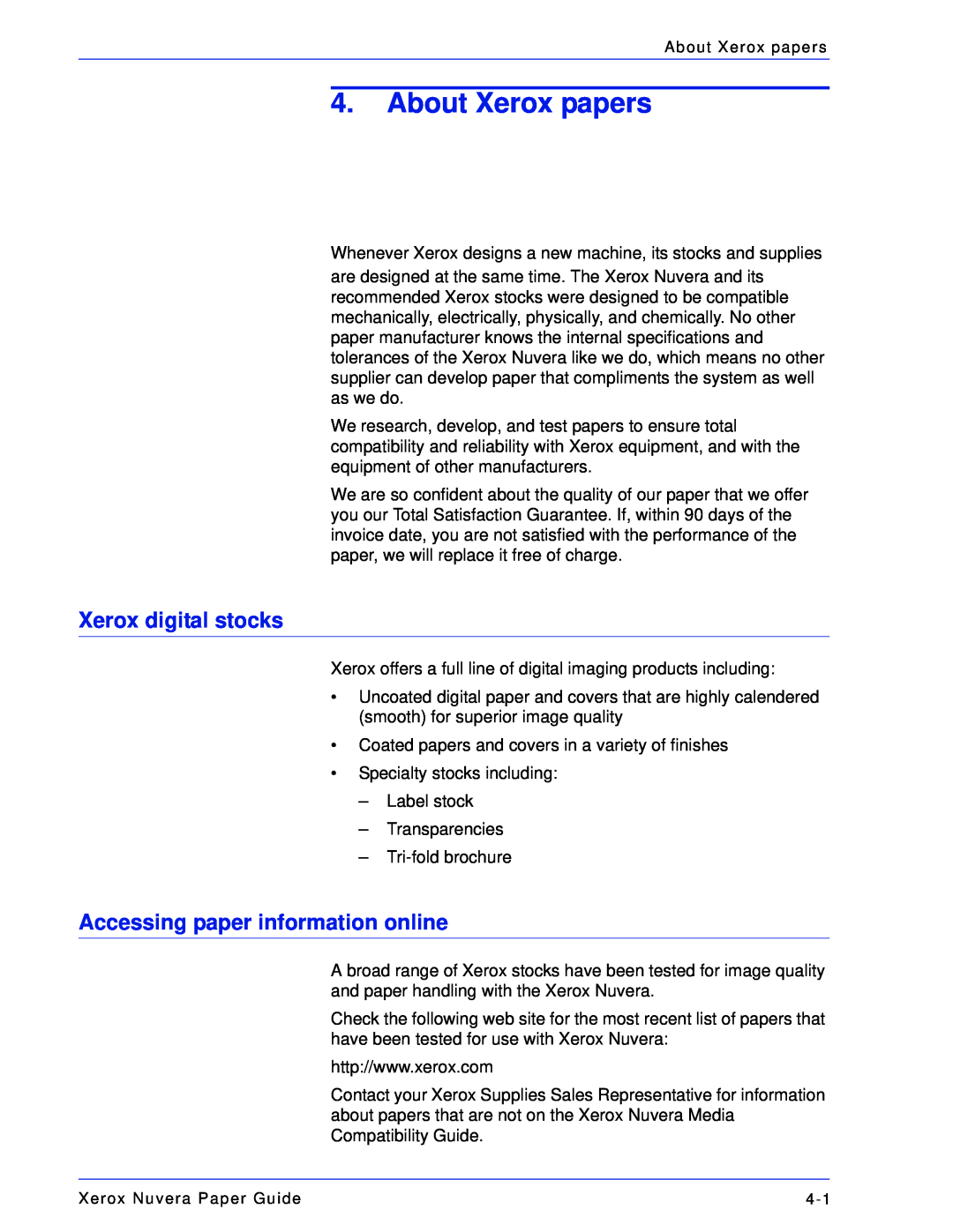 Xerox 701P28020 manual About Xerox papers, Xerox digital stocks, Accessing paper information online 