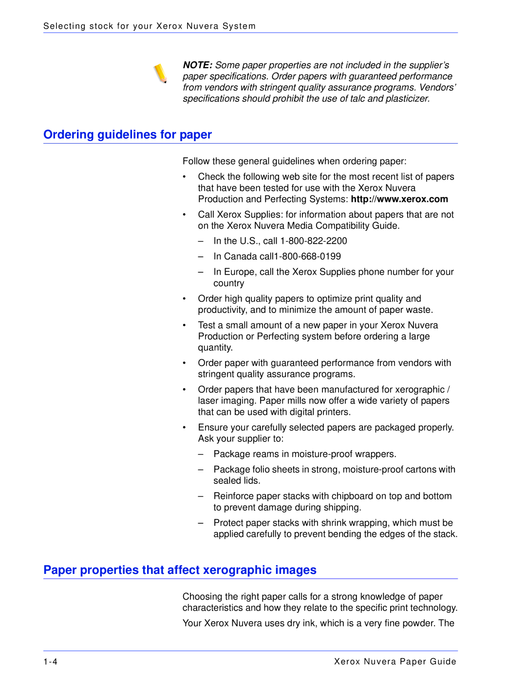 Xerox 701P28020 manual Ordering guidelines for paper, Paper properties that affect xerographic images 