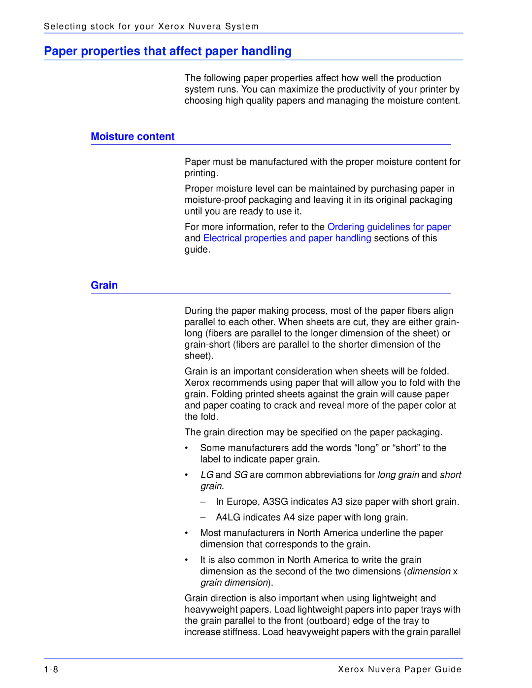 Xerox 701P28020 manual Paper properties that affect paper handling, Moisture content, Grain 