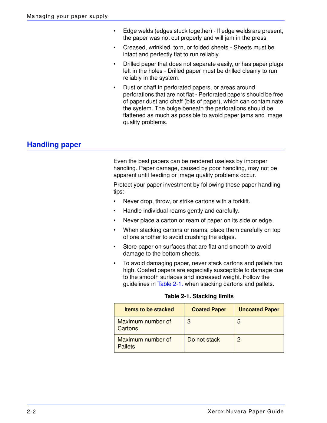 Xerox 701P28020 manual Handling paper, Stacking limits 