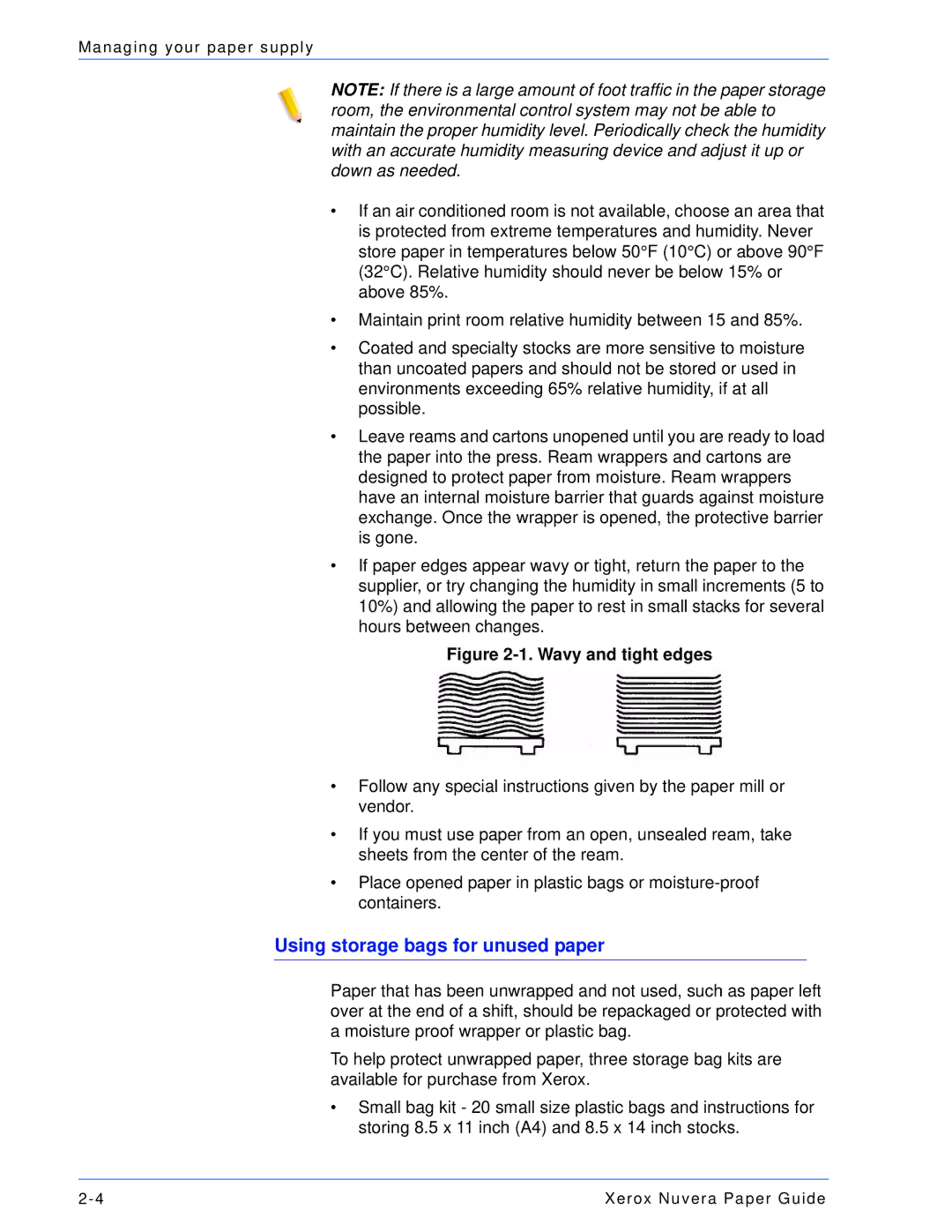 Xerox 701P28020 manual Using storage bags for unused paper 