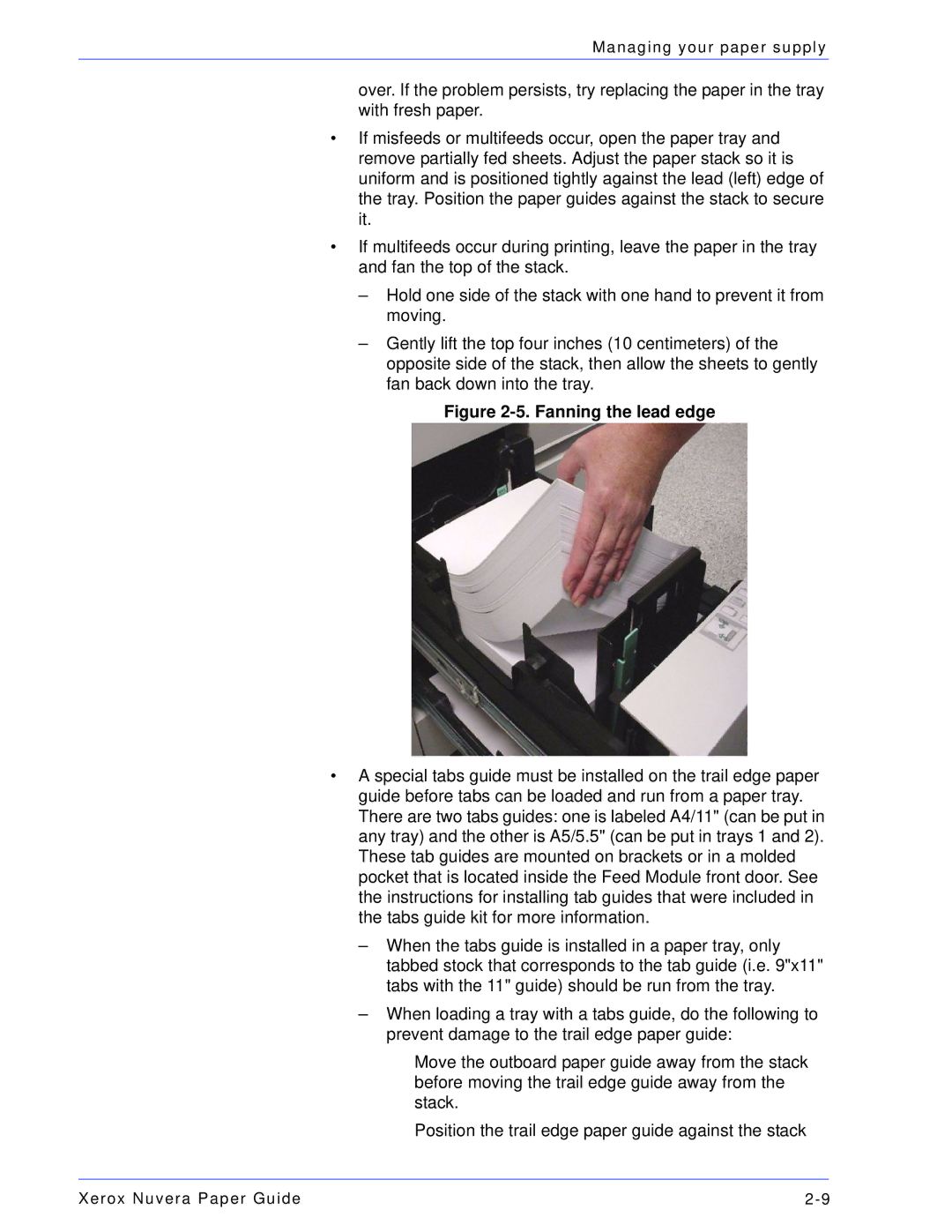 Xerox 701P28020 manual Fanning the lead edge 