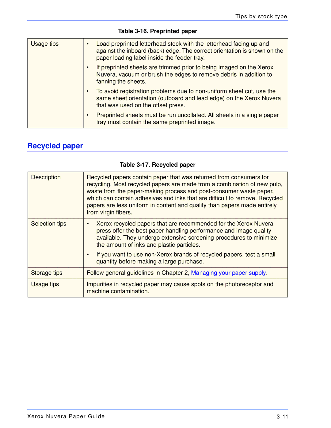 Xerox 701P28020 manual Recycled paper, Preprinted paper 