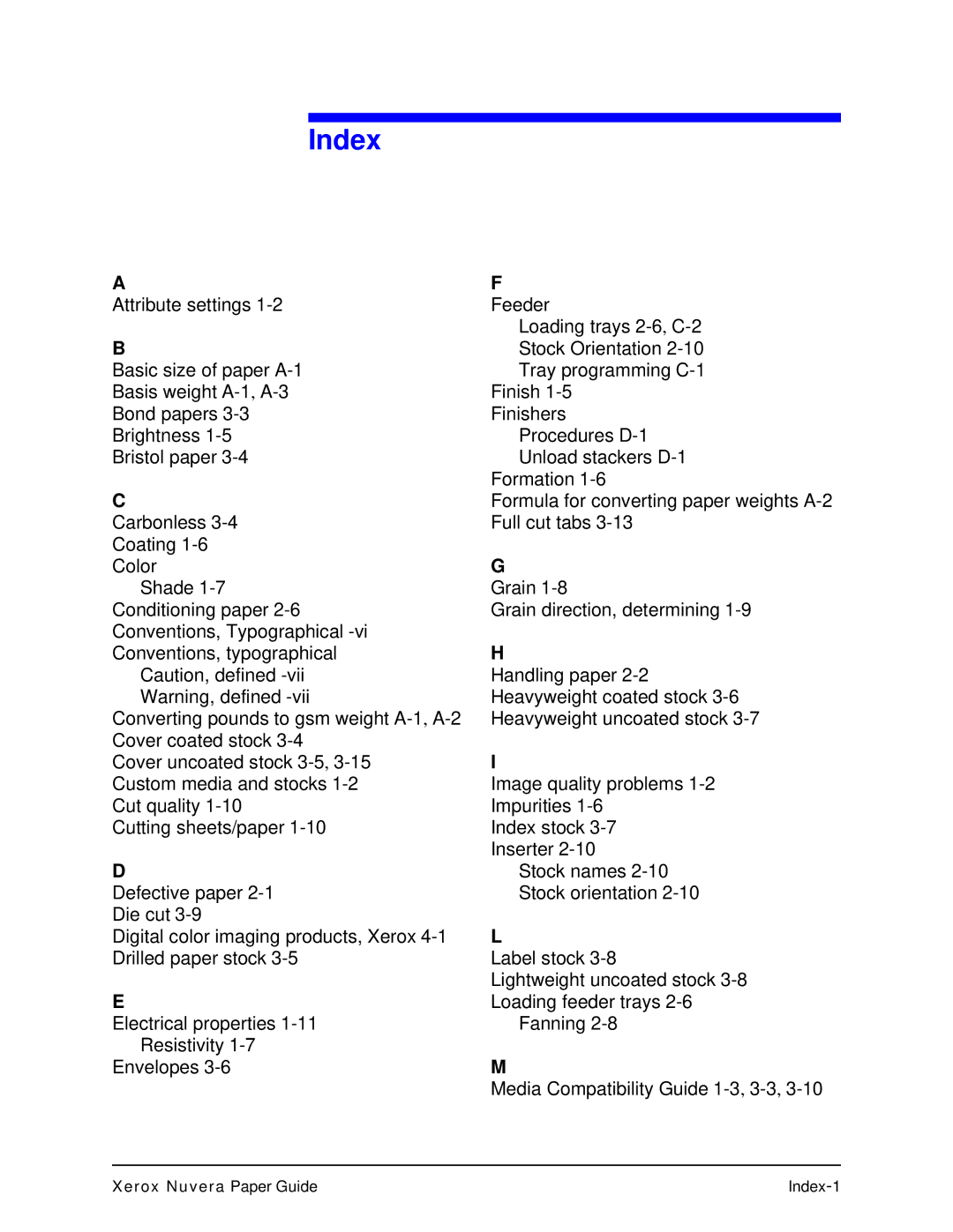 Xerox 701P28020 manual Index 