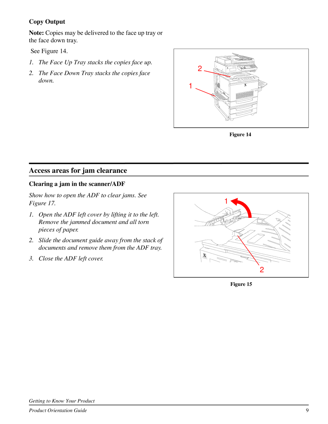 Xerox 701P31130 manual Access areas for jam clearance, Copy Output, Clearing a jam in the scanner/ADF 