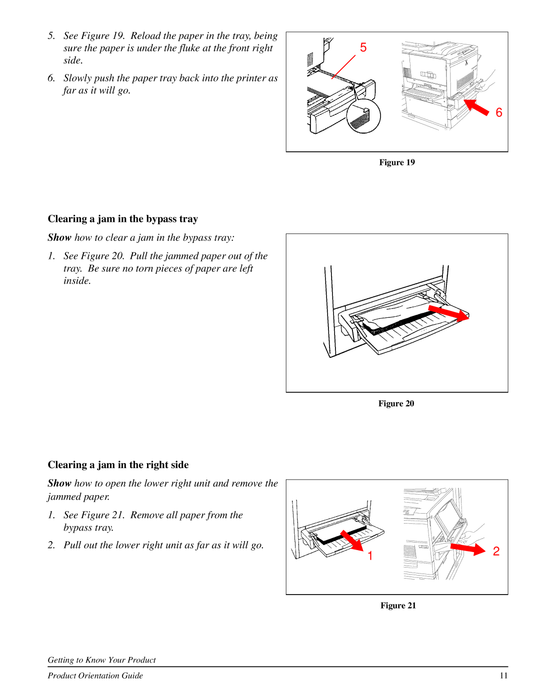 Xerox 701P31130 manual Clearing a jam in the bypass tray, Clearing a jam in the right side 