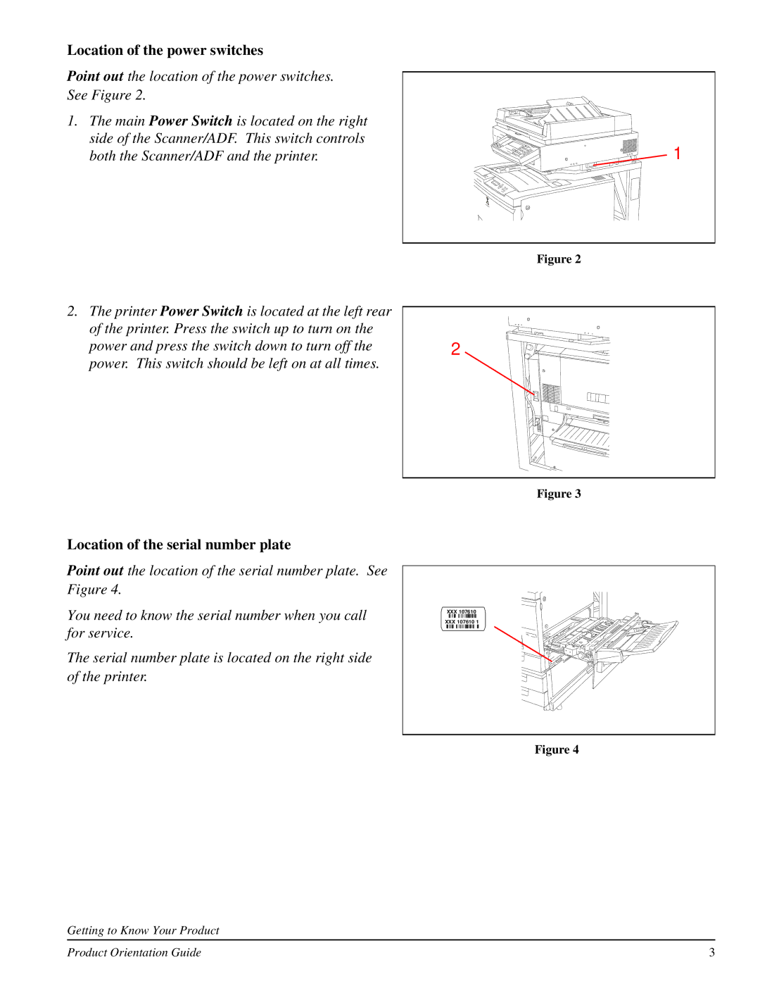 Xerox 701P31130 manual Location of the power switches, Location of the serial number plate 