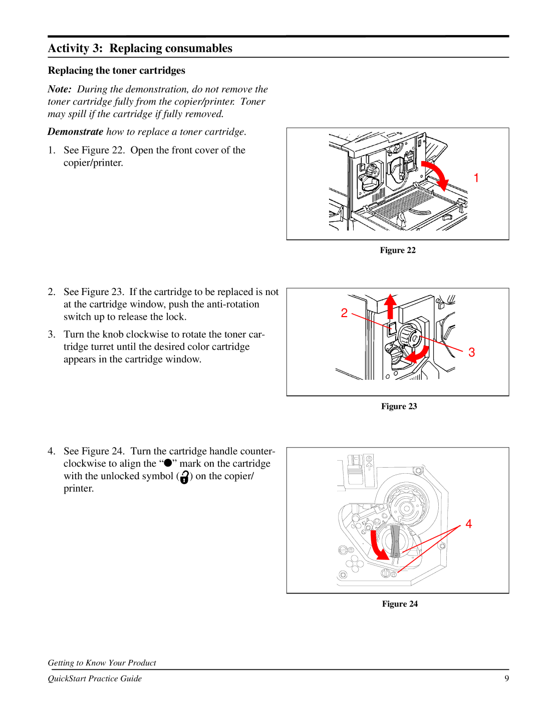 Xerox 701P31131 quick start Activity 3 Replacing consumables, Replacing the toner cartridges 