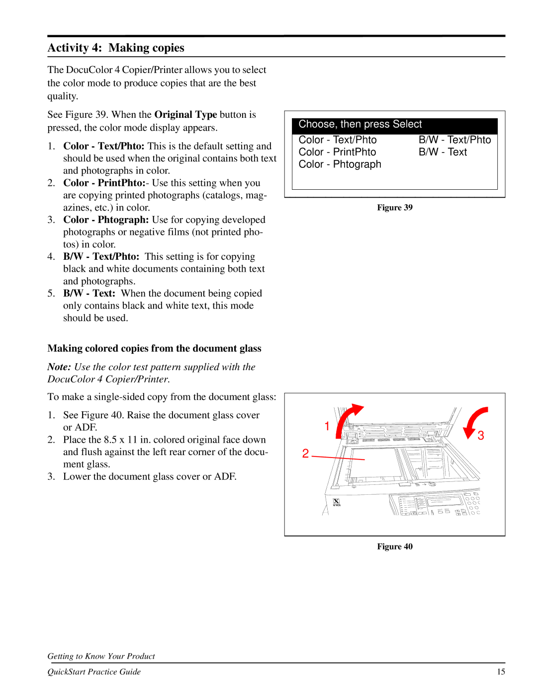 Xerox 701P31131 quick start Activity 4 Making copies, Making colored copies from the document glass 