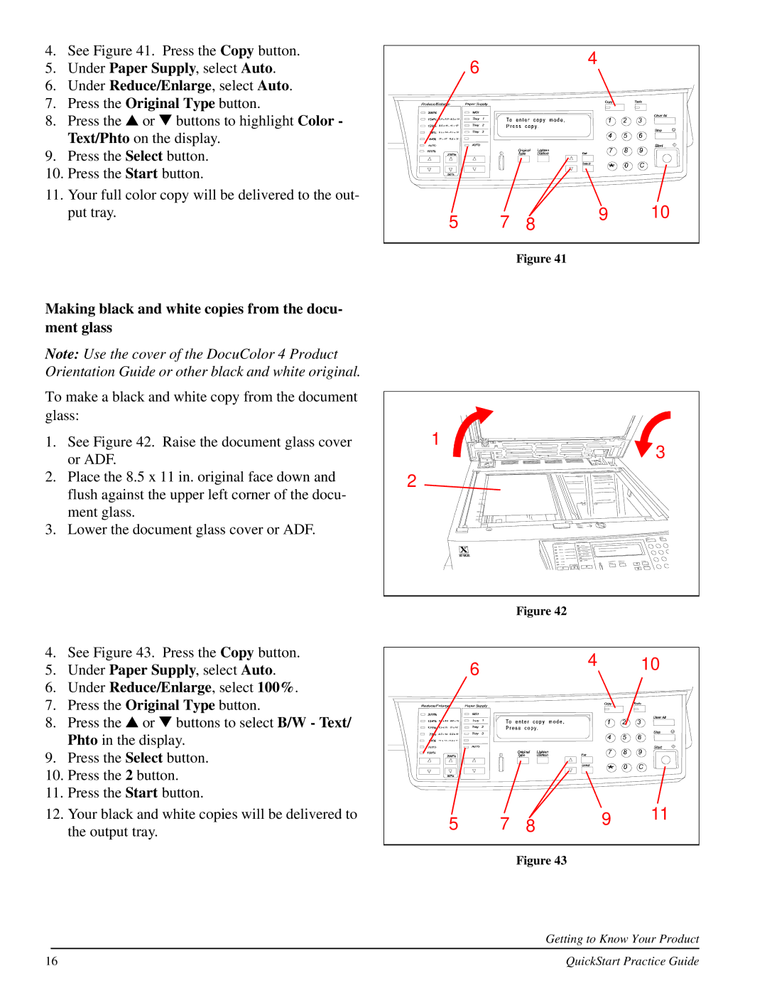 Xerox 701P31131 quick start Under Reduce/Enlarge, select Auto, Making black and white copies from the docu- ment glass 