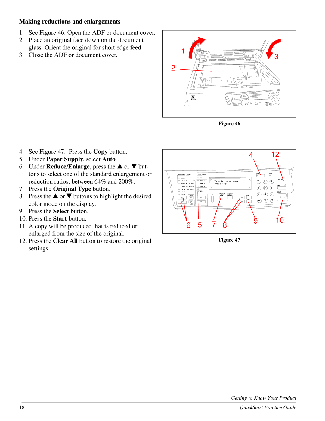 Xerox 701P31131 quick start Making reductions and enlargements 