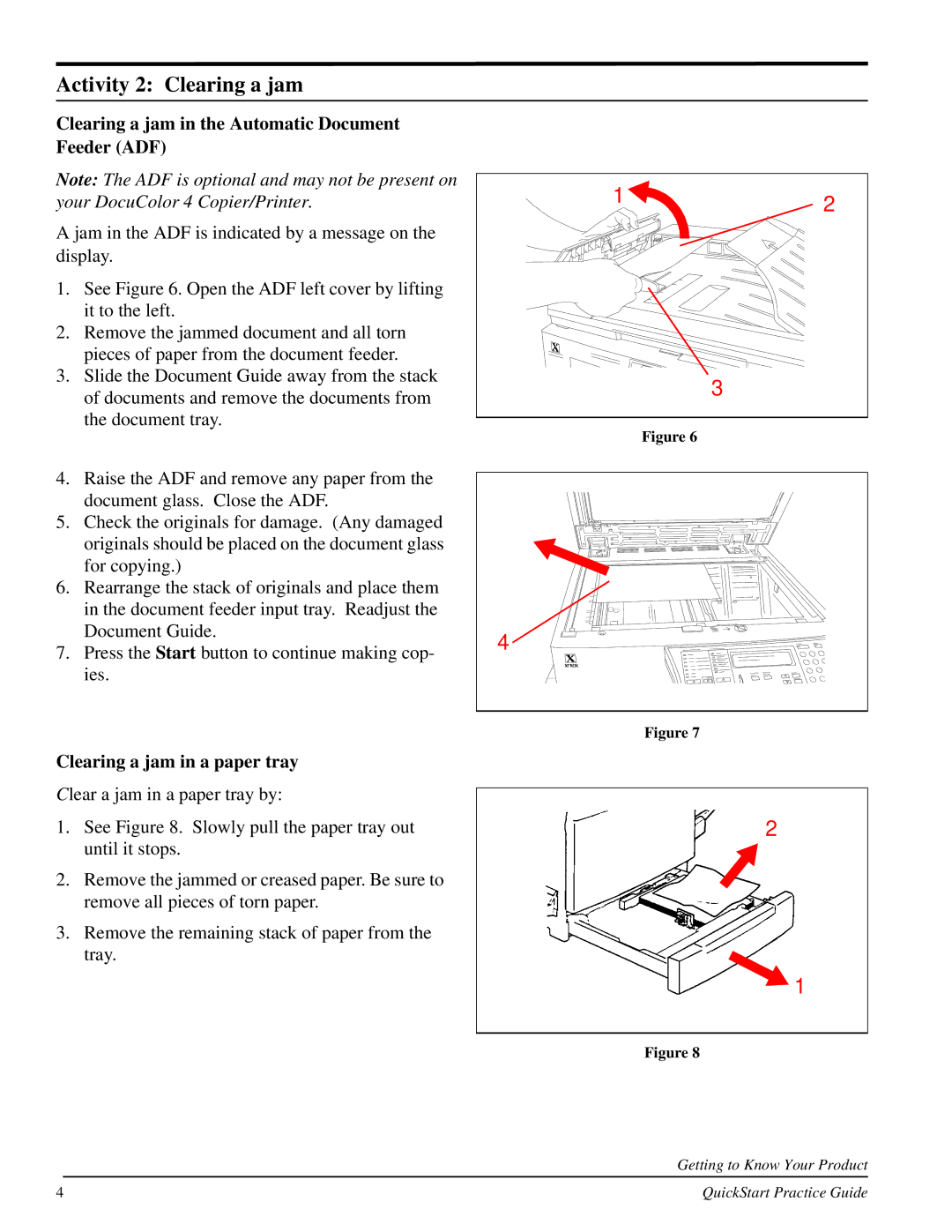 Xerox 701P31131 quick start Activity 2 Clearing a jam, Clearing a jam in the Automatic Document Feeder ADF 