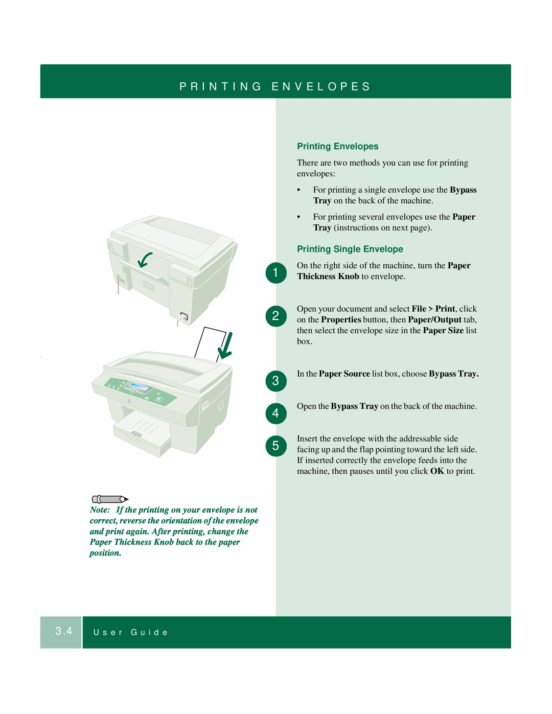Xerox 701P35371 manual P R I N T I N G E N V E L O P E S, Printing Envelopes, Printing Single Envelope 