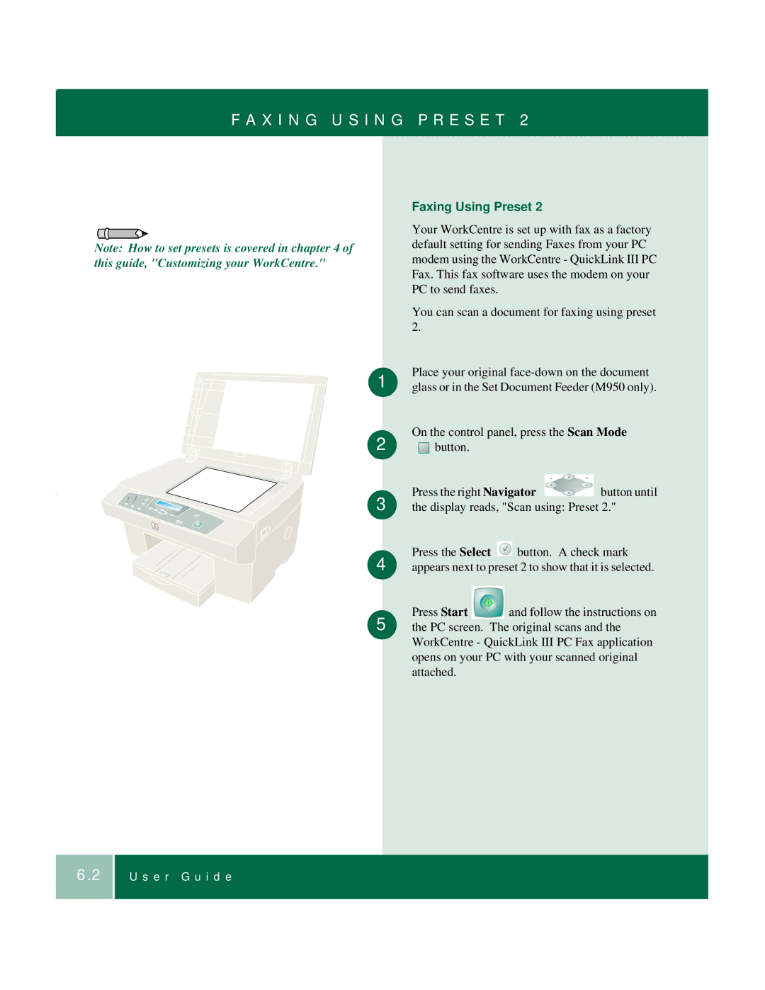 Xerox 701P35371 manual X I N G U S I N G P R E S E T, Faxing Using Preset 