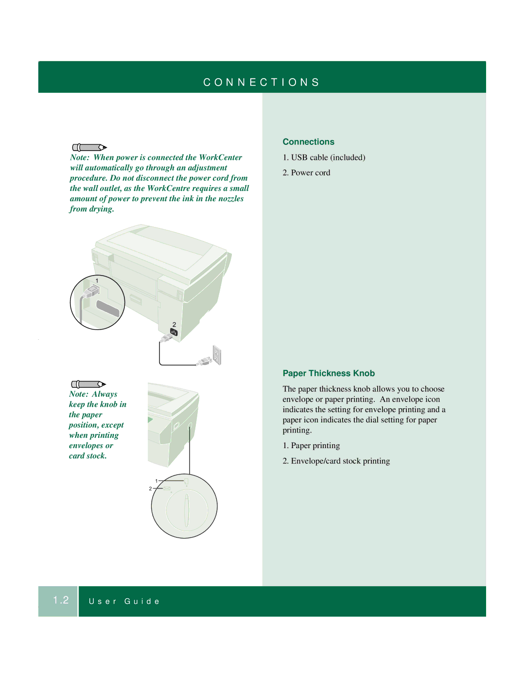 Xerox 701P35371 manual N N E C T I O N S, Connections, Paper Thickness Knob 