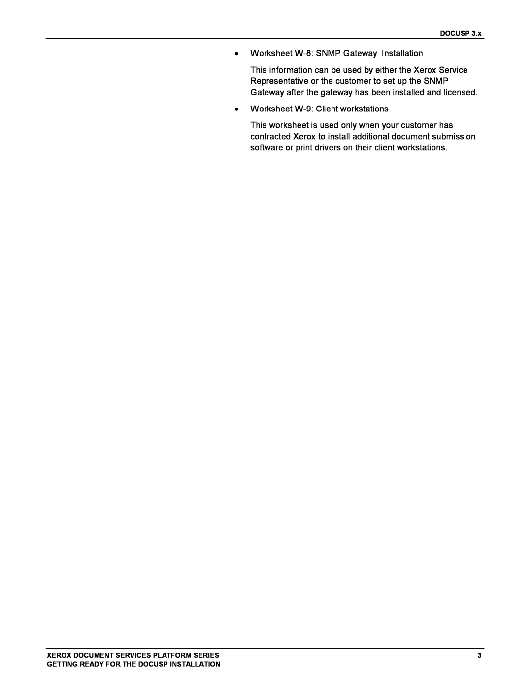 Xerox 701P38969 manual Worksheet W-8:SNMP Gateway Installation 