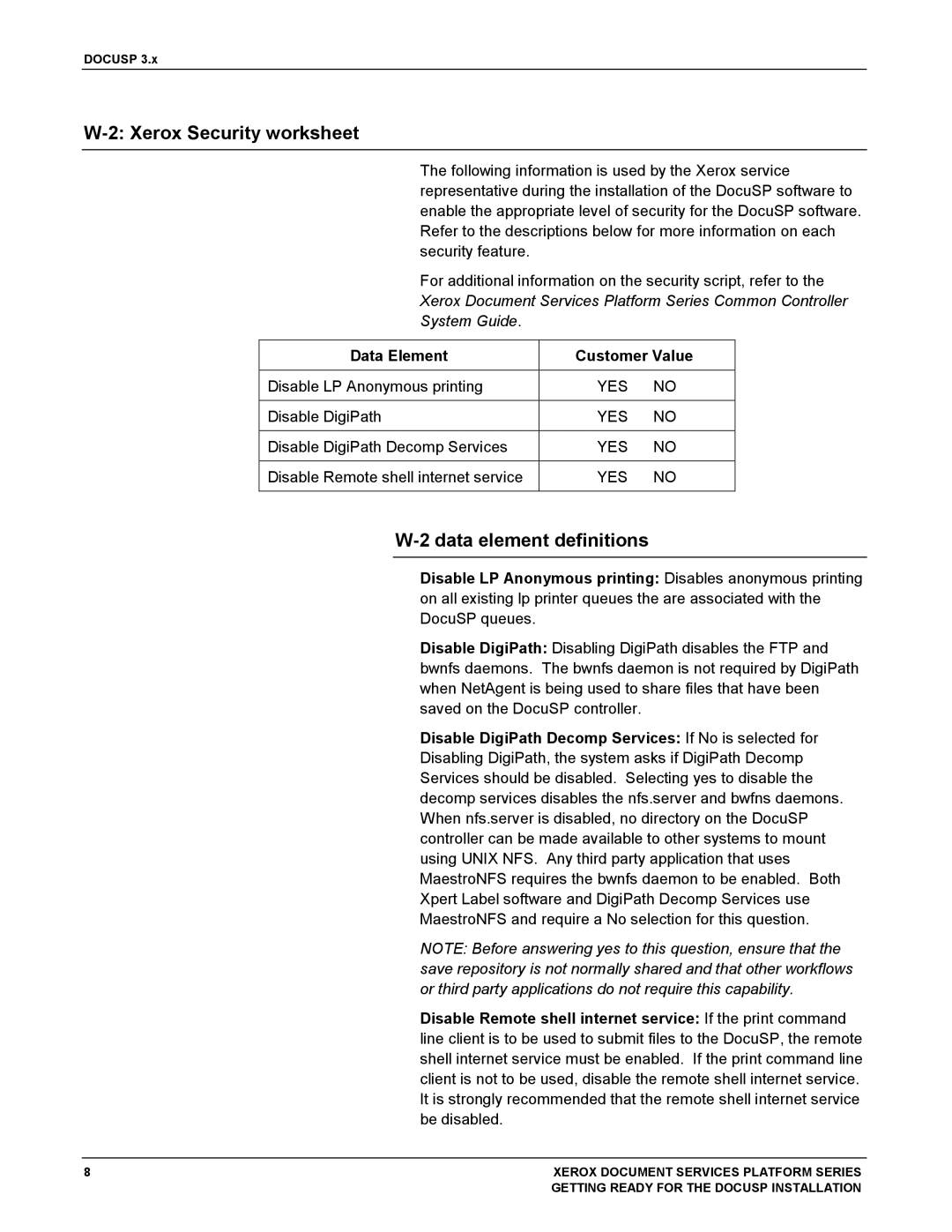 Xerox 701P38969 manual Xerox Security worksheet 