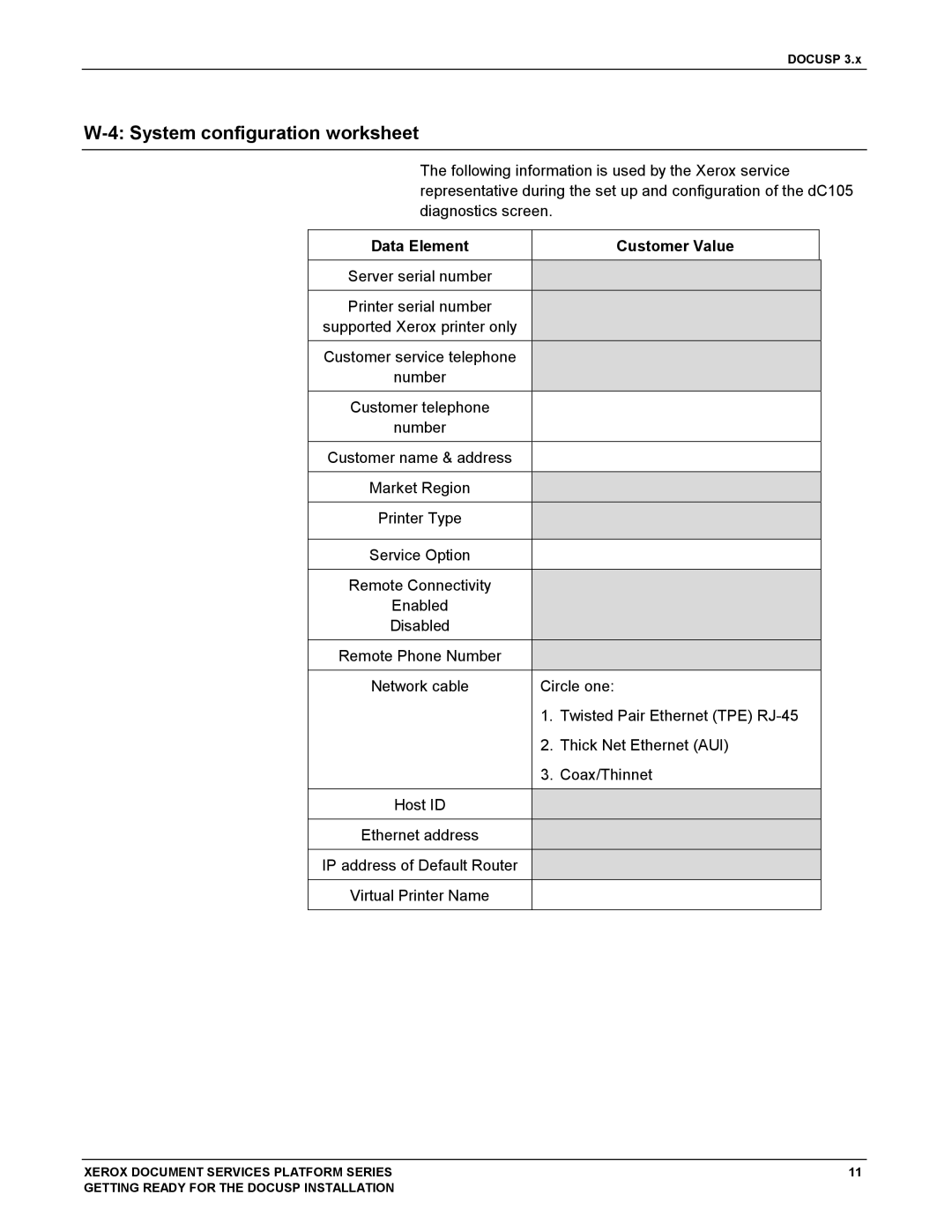 Xerox 701P38969 manual System configuration worksheet 