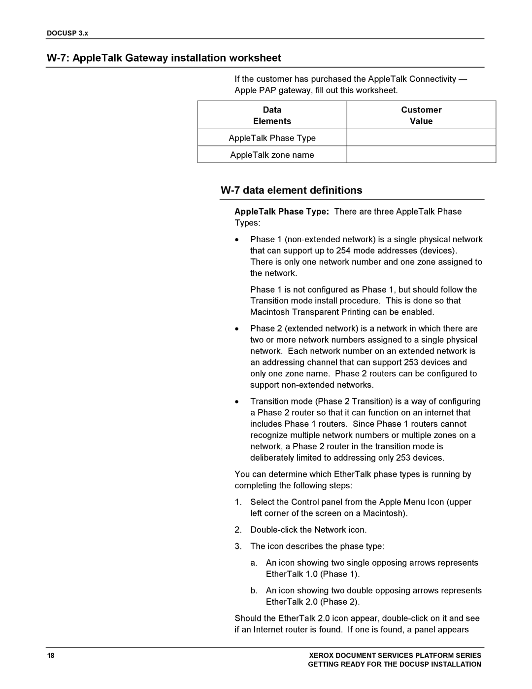 Xerox 701P38969 manual AppleTalk Gateway installation worksheet 