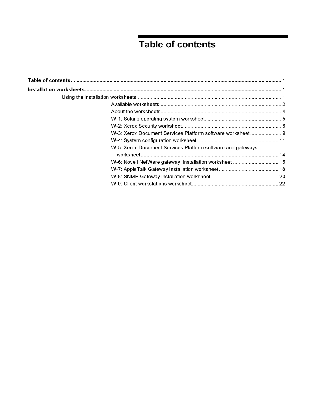 Xerox 701P38969 manual Table of contents 