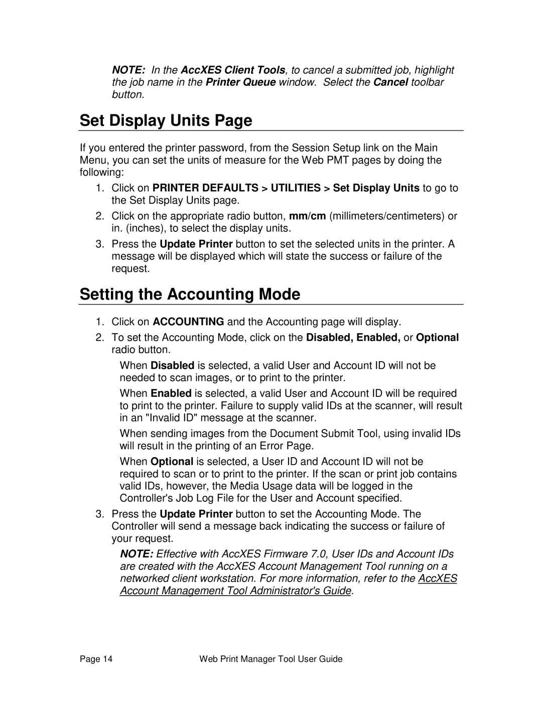 Xerox 701P39116 manual Set Display Units, Setting the Accounting Mode 