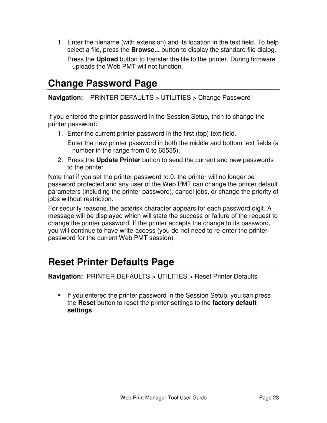 Xerox 701P39116 manual Change Password, Reset Printer Defaults 