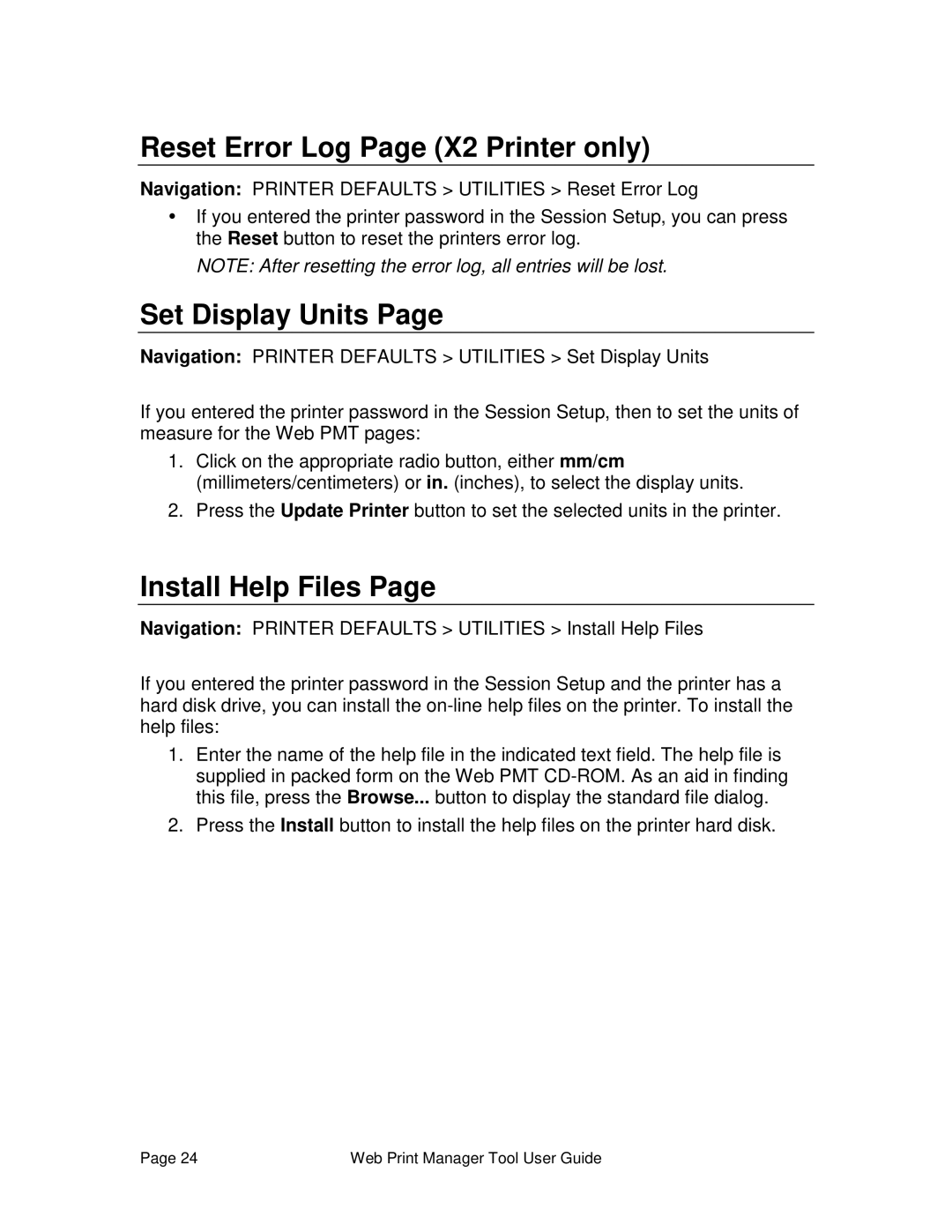 Xerox 701P39116 manual Reset Error Log Page X2 Printer only, Set Display Units 