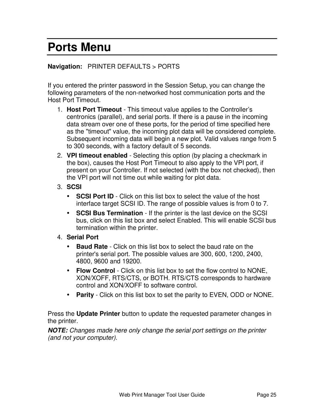 Xerox 701P39116 manual Ports Menu, Serial Port 