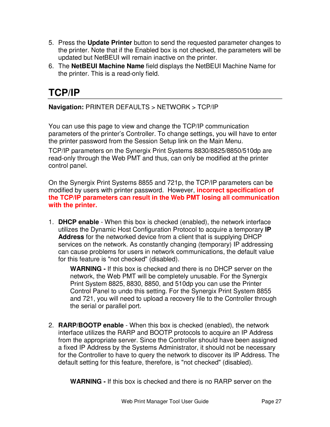 Xerox 701P39116 manual Tcp/Ip 