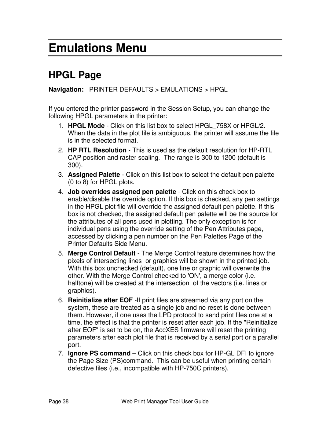 Xerox 701P39116 manual Emulations Menu, Hpgl 