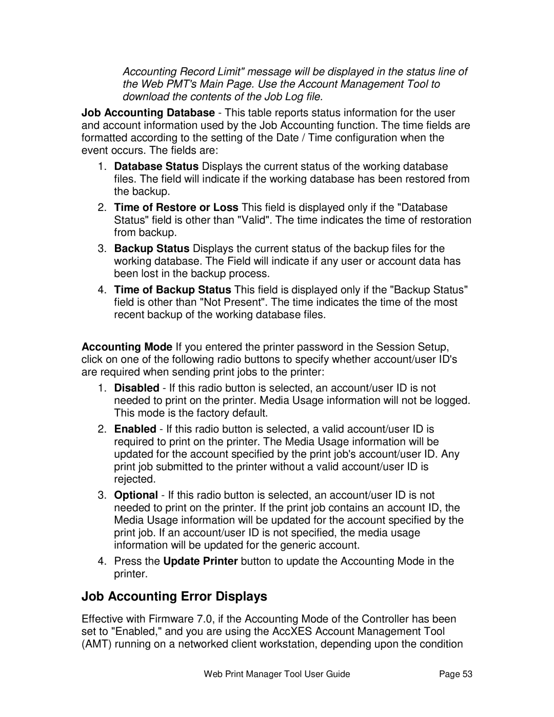 Xerox 701P39116 manual Job Accounting Error Displays 