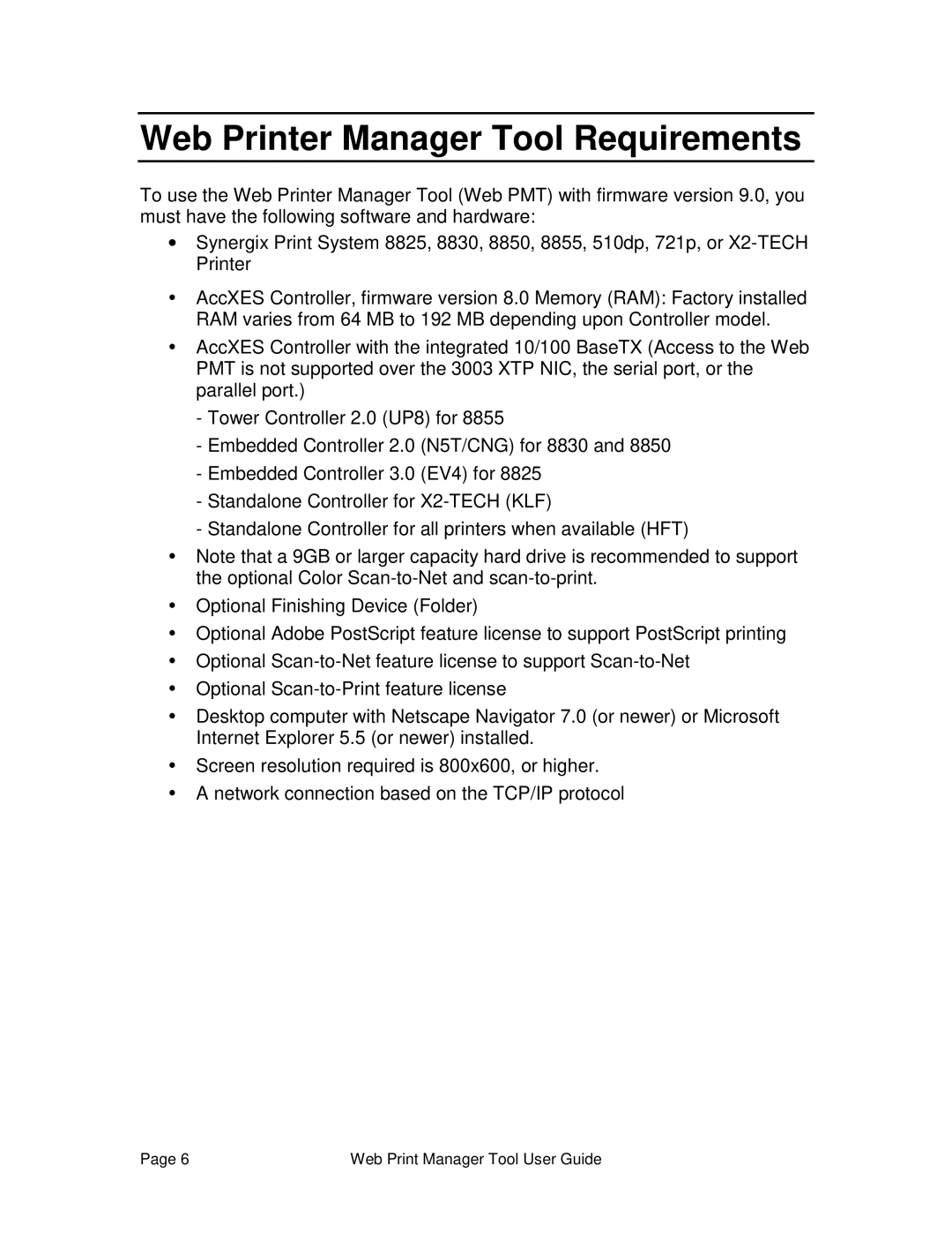 Xerox 701P39116 manual Web Printer Manager Tool Requirements 