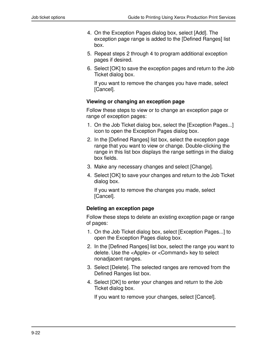 Xerox 701P40016 manual Viewing or changing an exception, Deleting an exception 