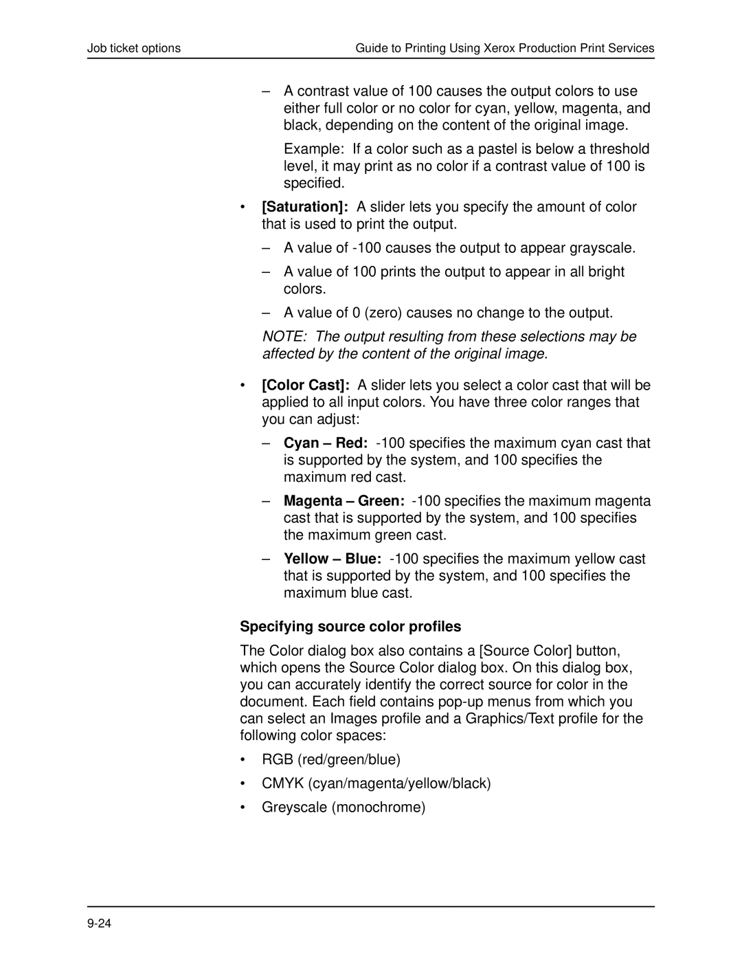 Xerox 701P40016 manual Specifying source color profiles 