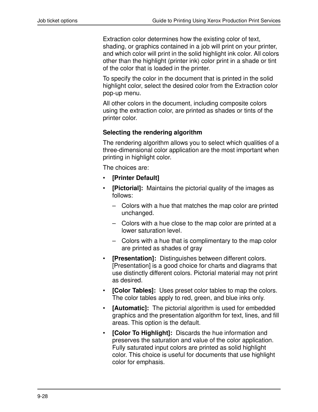 Xerox 701P40016 manual Selecting the rendering algorithm 