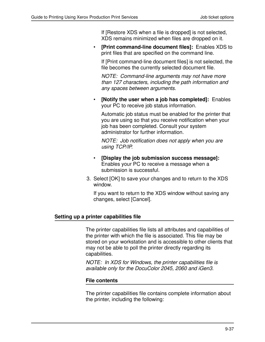 Xerox 701P40016 manual Setting up a printer capabilities file, File contents 