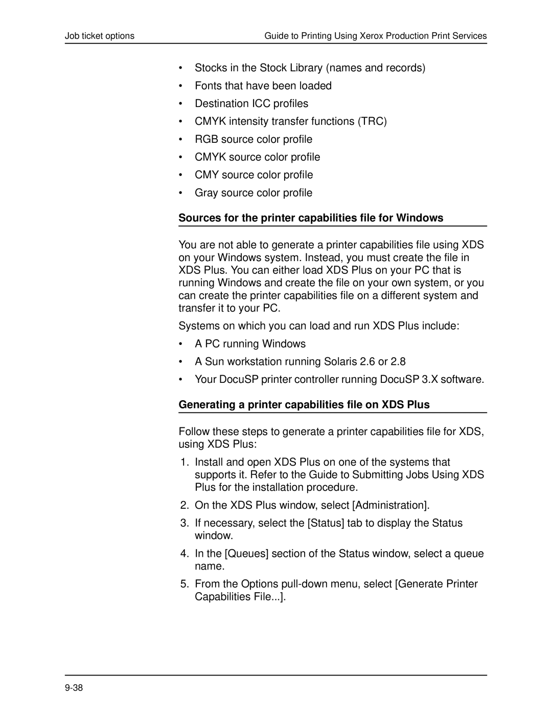 Xerox 701P40016 Sources for the printer capabilities file for Windows, Generating a printer capabilities file on XDS Plus 