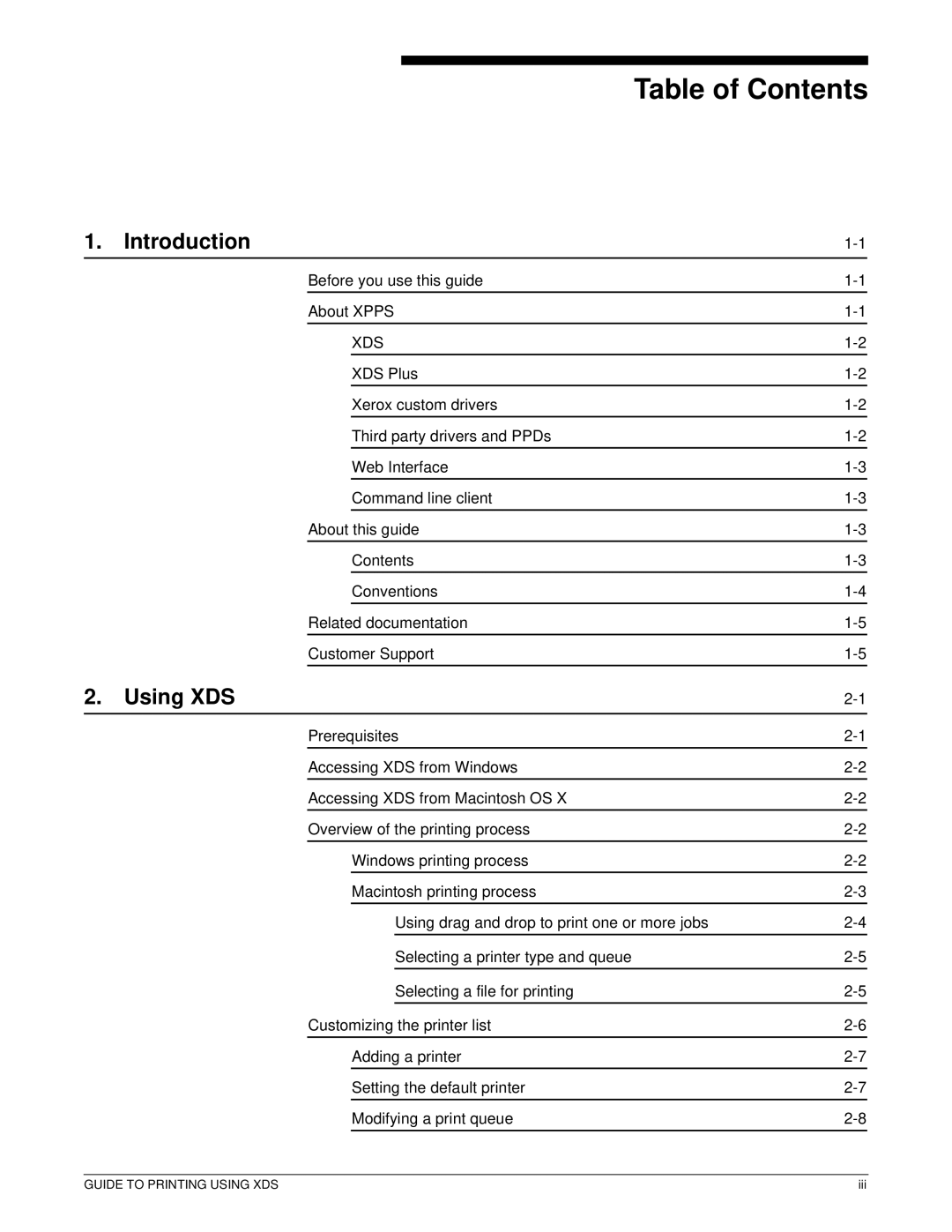 Xerox 701P40016 manual Table of Contents 