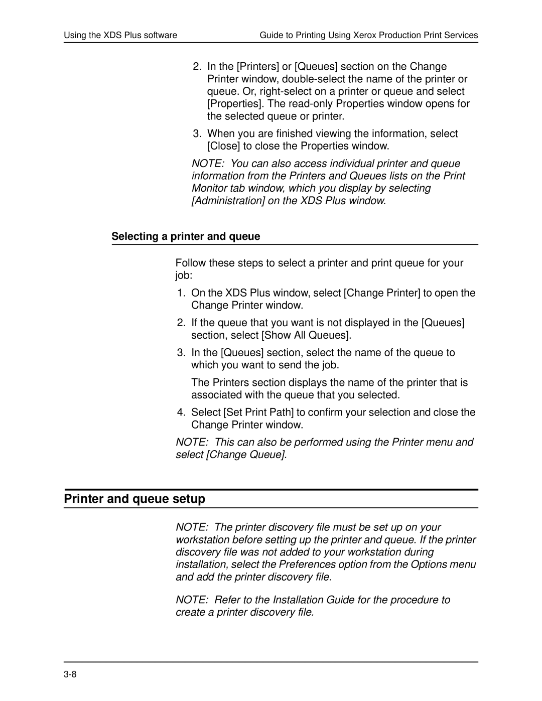 Xerox 701P40016 manual Printer and queue setup, Selecting a printer and queue 