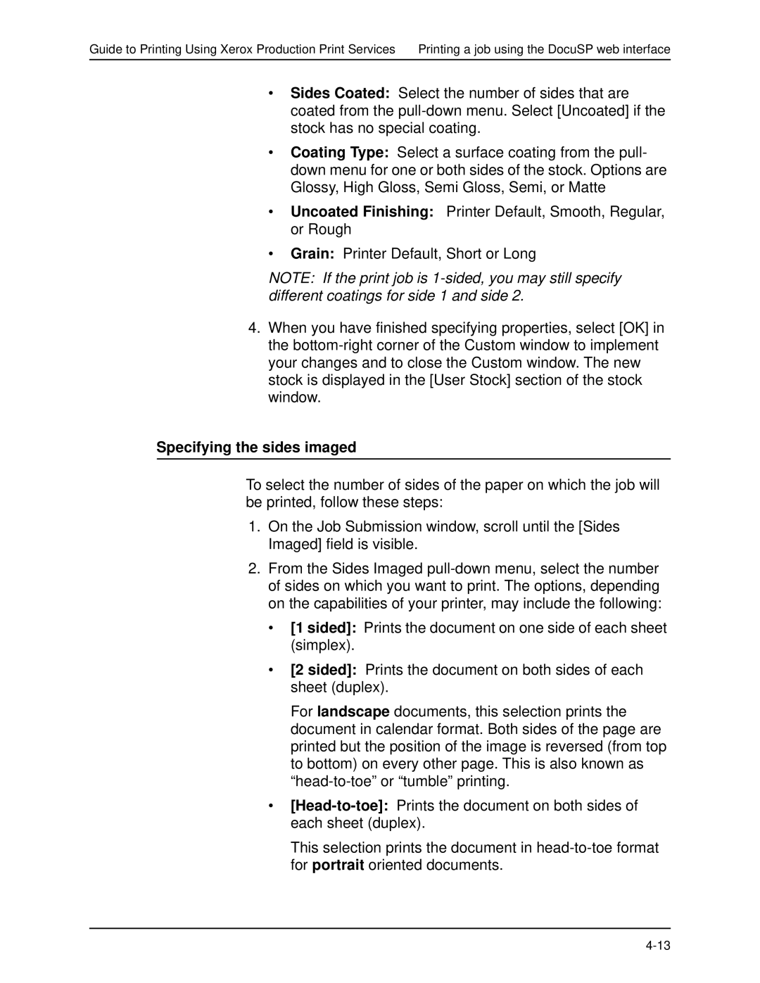 Xerox 701P40016 manual Specifying the sides imaged 