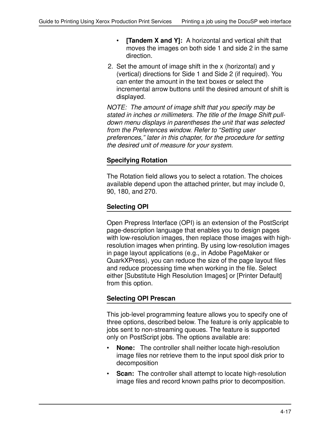 Xerox 701P40016 manual Specifying Rotation, Selecting OPI Prescan 